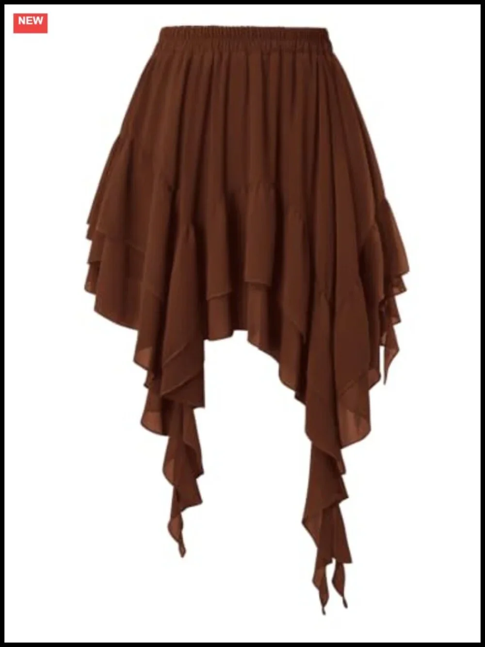 Women's Tiered Ruffle Skort with Built-in Shorts, Elastic Waist, Asymmetrical